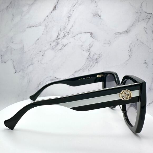 New GUCCI Sunglasses Black Square Gold Metal GG Web Arms Womens Authentic Gucci - Picture 7 of 16